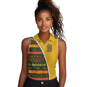 Personalized African 75th Birthday Women Sleeveless Polo Shirt Colorful Tribal Geometric Heritage Pattern