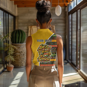 Personalized African 75th Birthday Women Sleeveless Polo Shirt Colorful Tribal Geometric Heritage Pattern
