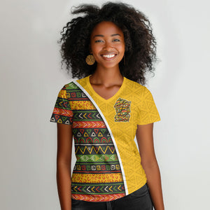 Personalized African 75th Birthday Women V-Neck T-Shirt Colorful Tribal Geometric Heritage Pattern