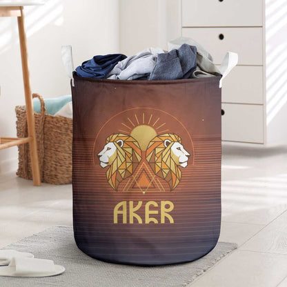 Aker Laundry Basket Ancient Egyptian Sunset Gradient, Twin Lion Guardians, and Solar Disc - African Pride