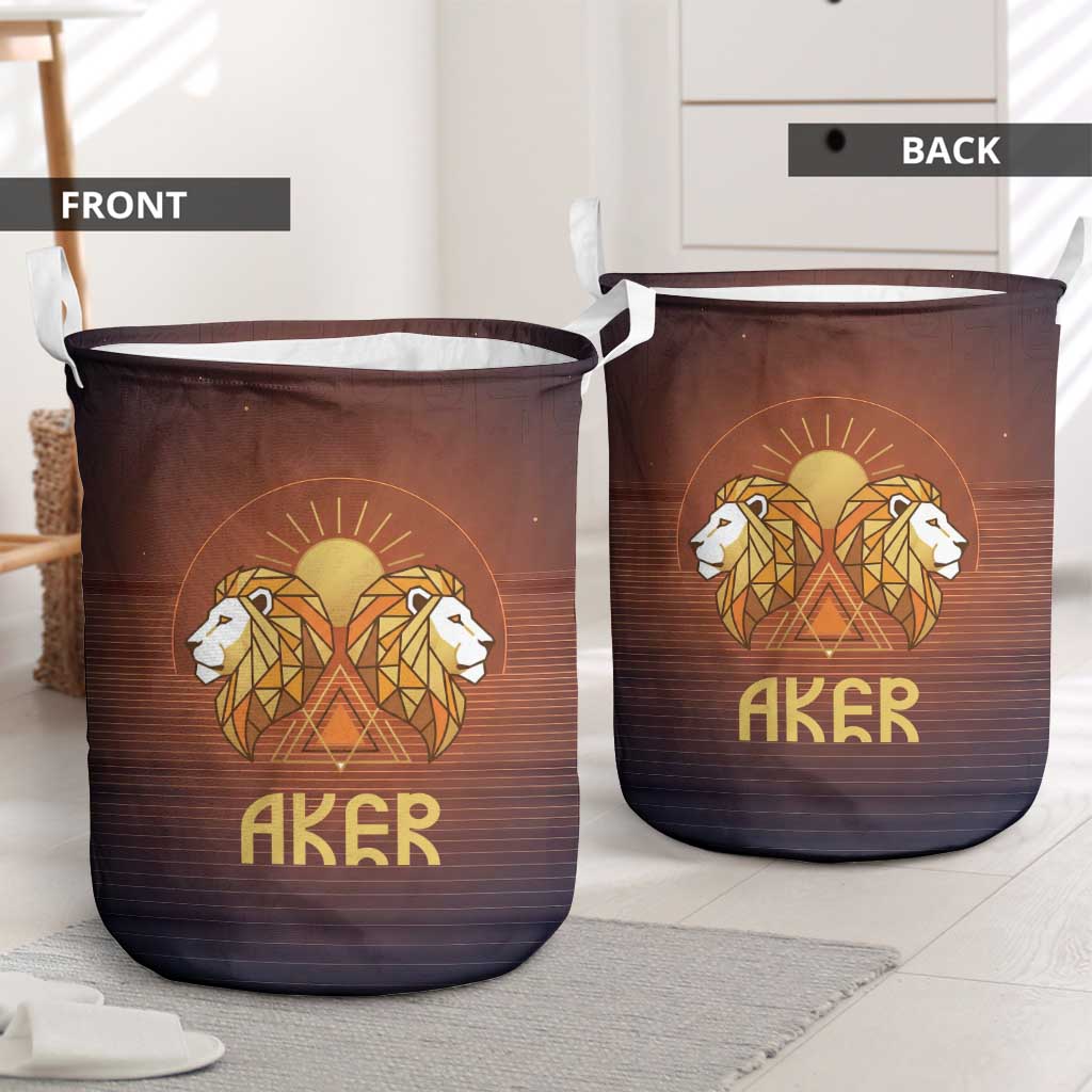 Aker Laundry Basket Ancient Egyptian Sunset Gradient, Twin Lion Guardians, and Solar Disc - African Pride