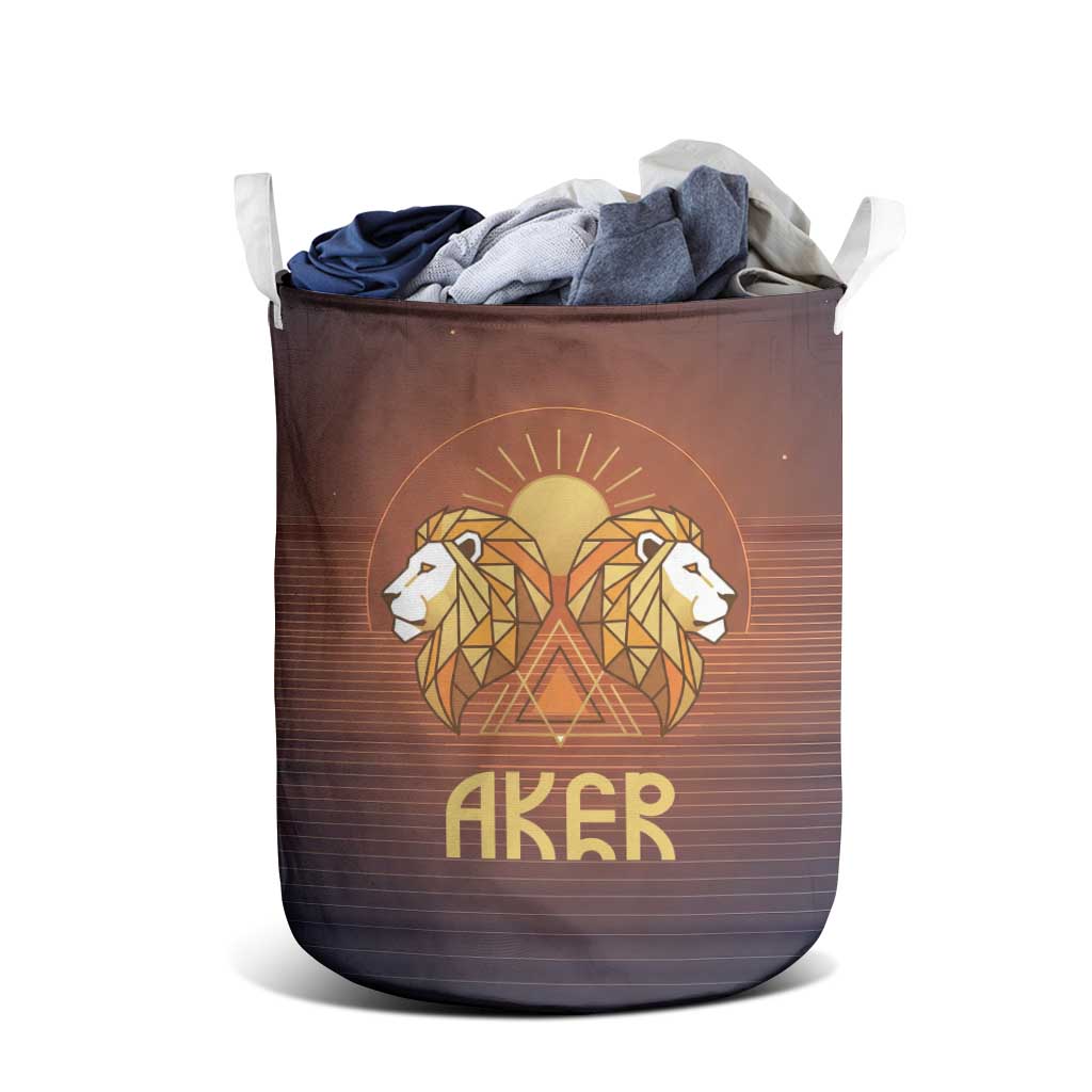 Aker Laundry Basket Ancient Egyptian Sunset Gradient, Twin Lion Guardians, and Solar Disc - African Pride