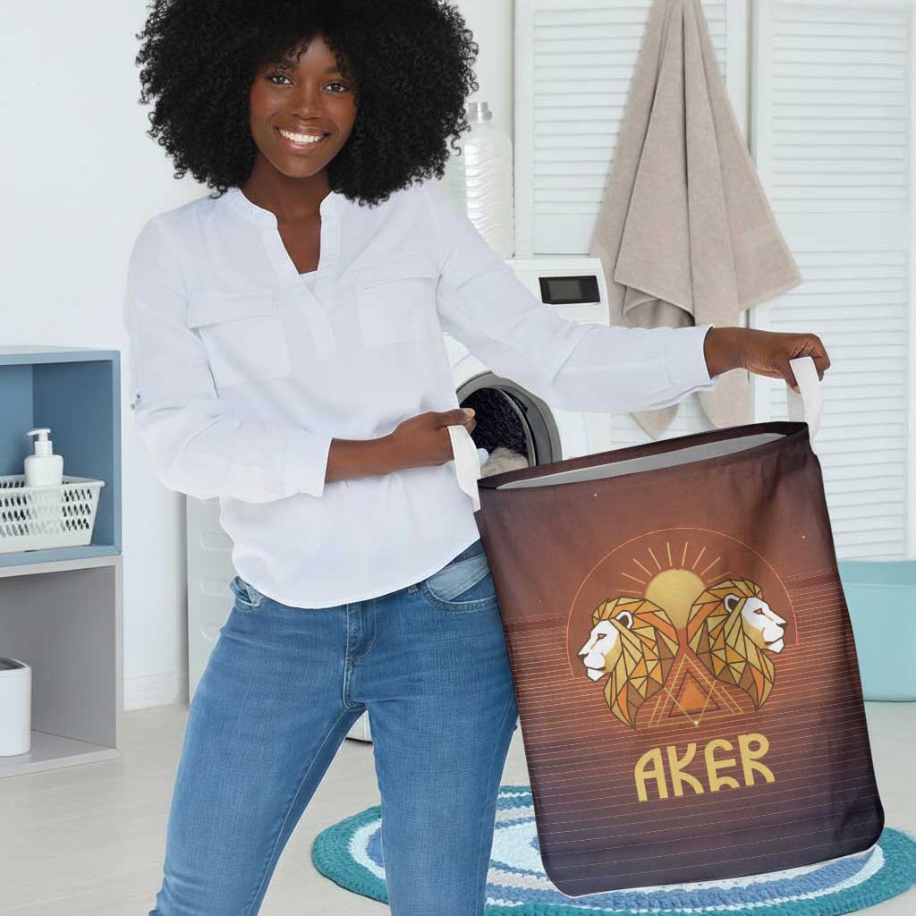Aker Laundry Basket Ancient Egyptian Sunset Gradient, Twin Lion Guardians, and Solar Disc - African Pride