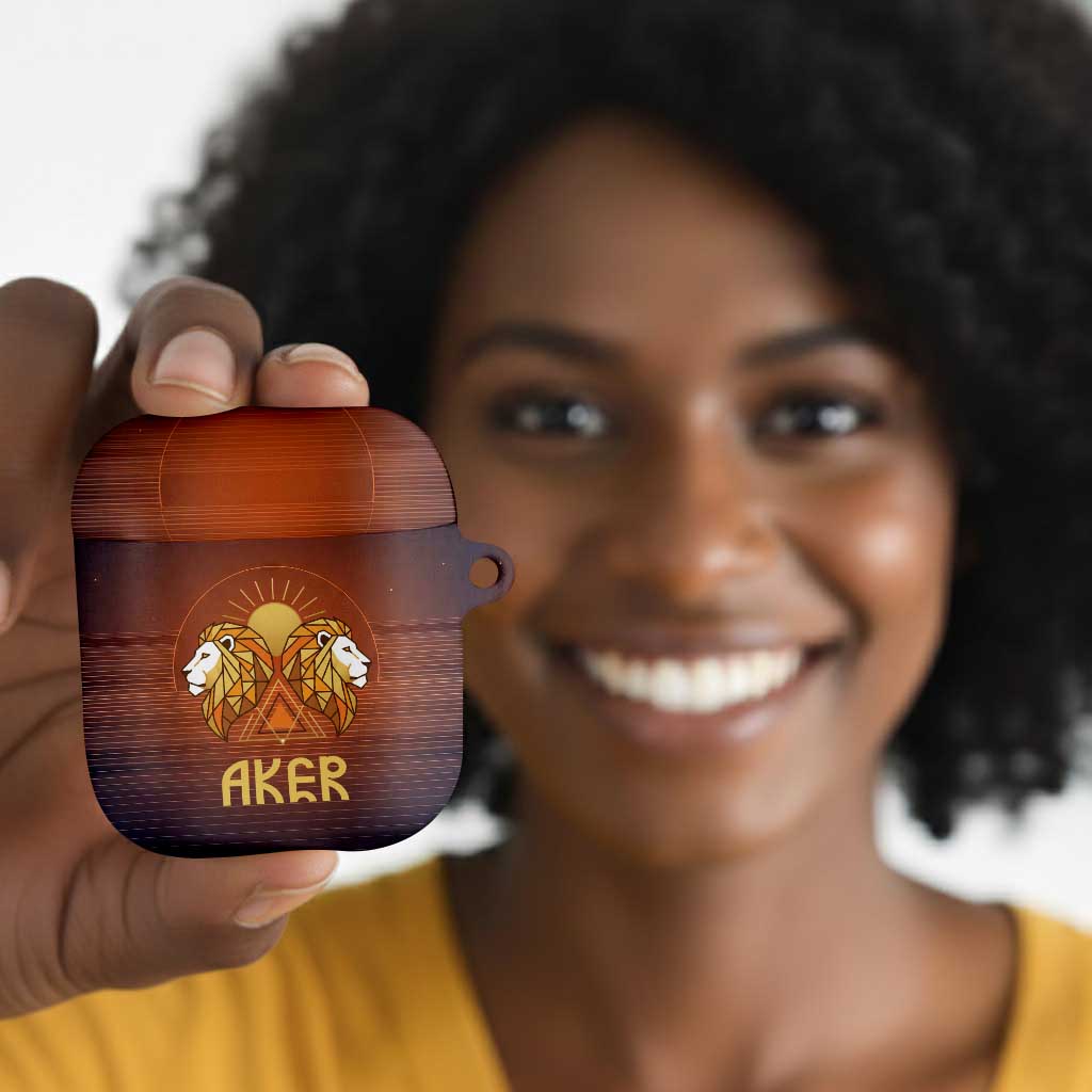 Aker AirPods Case Ancient Egyptian Sunset Gradient, Twin Lion Guardians, and Solar Disc - African Pride