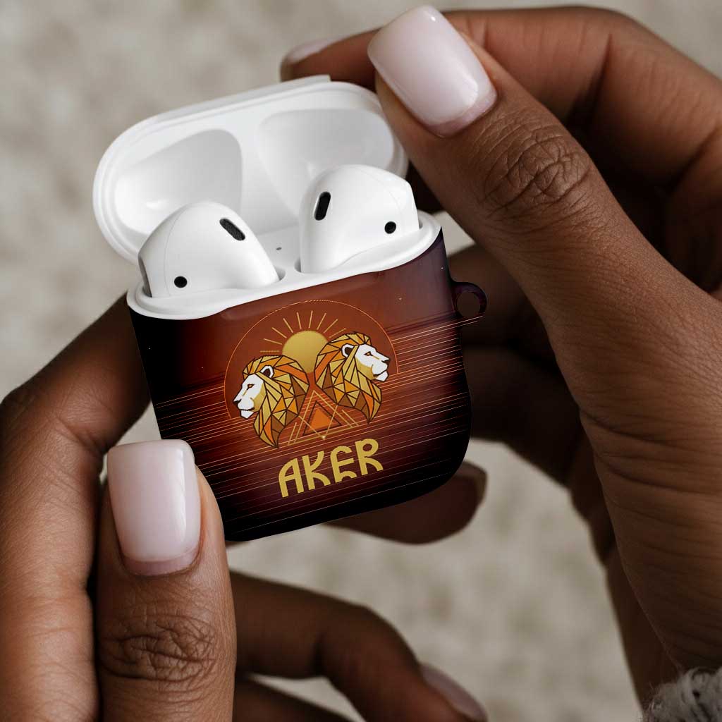 Aker AirPods Case Ancient Egyptian Sunset Gradient, Twin Lion Guardians, and Solar Disc - African Pride