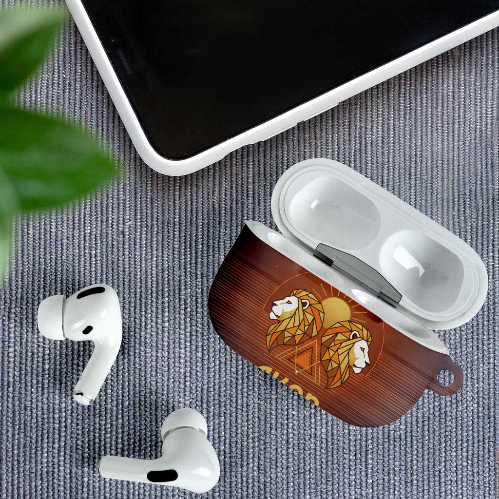 Aker AirPods Case Ancient Egyptian Sunset Gradient, Twin Lion Guardians, and Solar Disc - African Pride