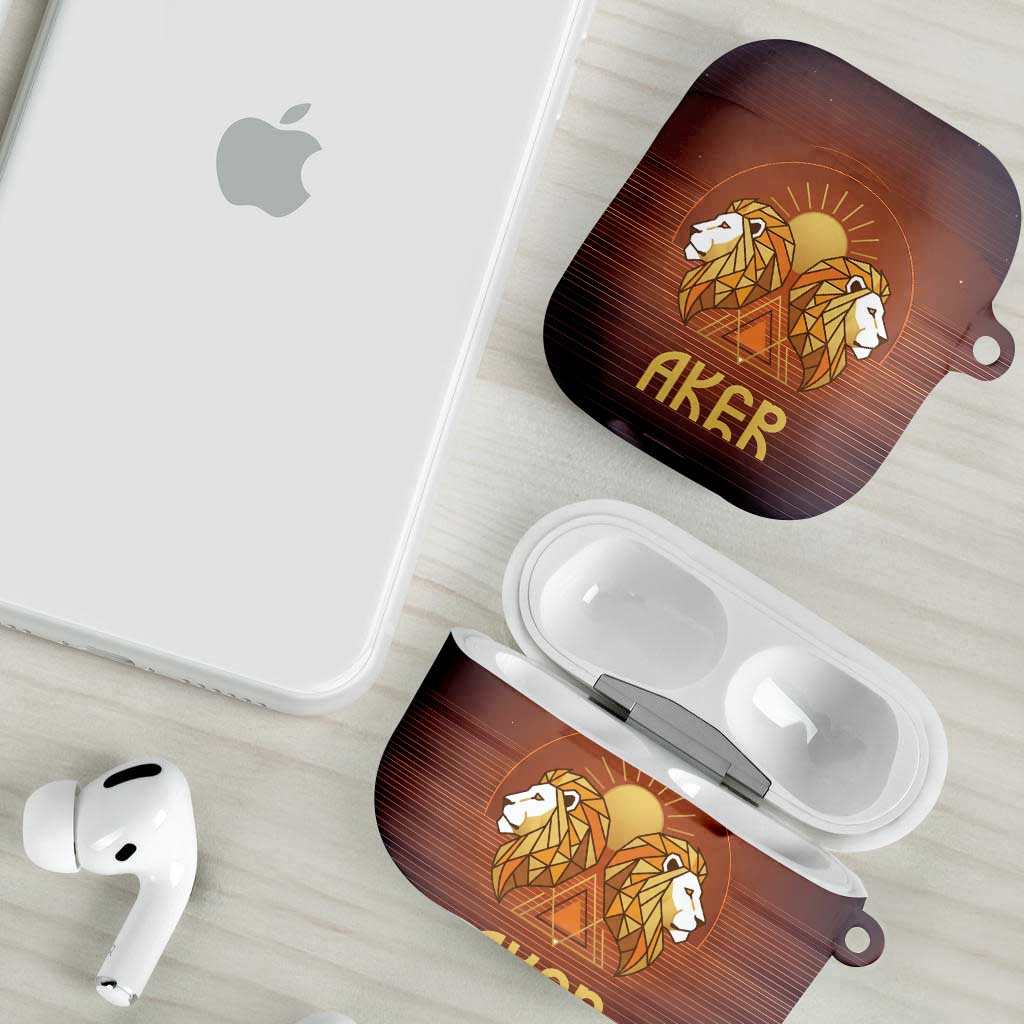 Aker AirPods Case Ancient Egyptian Sunset Gradient, Twin Lion Guardians, and Solar Disc - African Pride