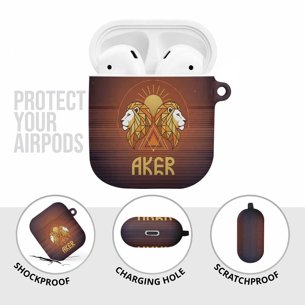 Aker AirPods Case Ancient Egyptian Sunset Gradient, Twin Lion Guardians, and Solar Disc - African Pride