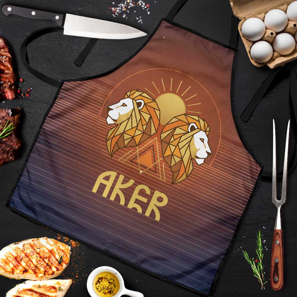 Aker Apron Ancient Egyptian Sunset Gradient, Twin Lion Guardians, and Solar Disc - African Pride