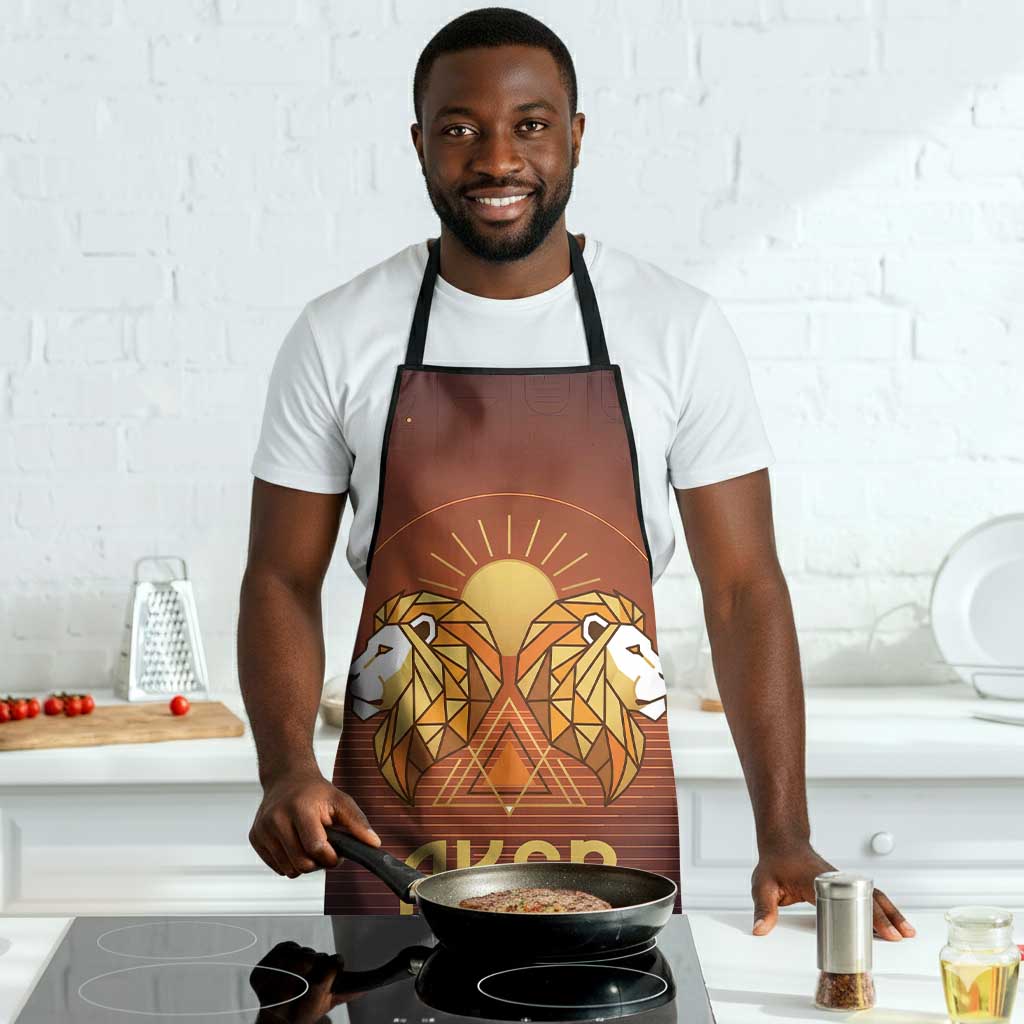 Aker Apron Ancient Egyptian Sunset Gradient, Twin Lion Guardians, and Solar Disc - African Pride
