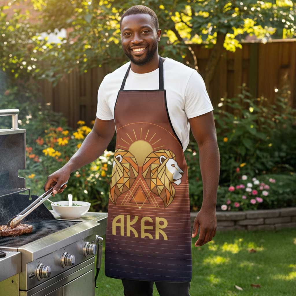 Aker Apron Ancient Egyptian Sunset Gradient, Twin Lion Guardians, and Solar Disc - African Pride