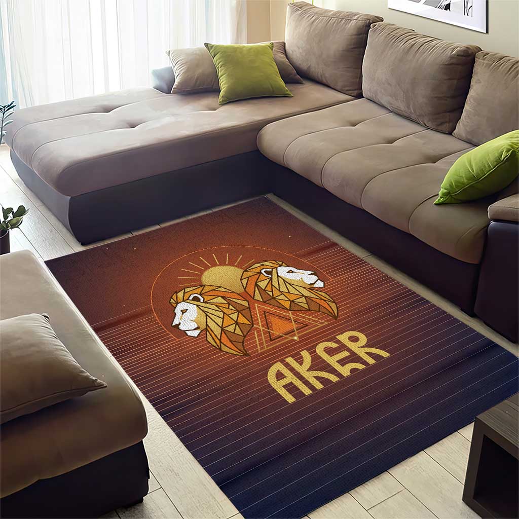 Aker Area Rug Ancient Egyptian Sunset Gradient, Twin Lion Guardians, and Solar Disc - African Pride