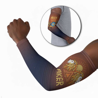 Aker Arm Sleeves Ancient Egyptian Sunset Gradient, Twin Lion Guardians, and Solar Disc - African Pride