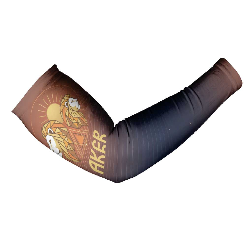 Aker Arm Sleeves Ancient Egyptian Sunset Gradient, Twin Lion Guardians, and Solar Disc - African Pride