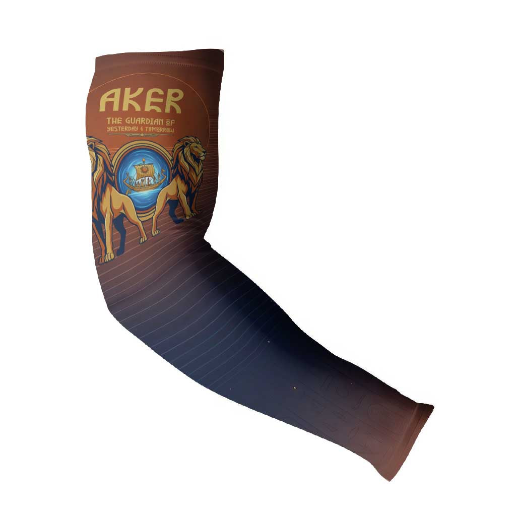 Aker Arm Sleeves Ancient Egyptian Sunset Gradient, Twin Lion Guardians, and Solar Disc - African Pride