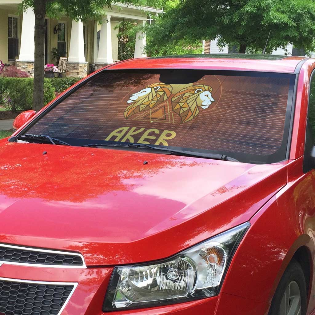 Aker Auto Sun Shade Ancient Egyptian Sunset Gradient, Twin Lion Guardians, and Solar Disc - African Pride