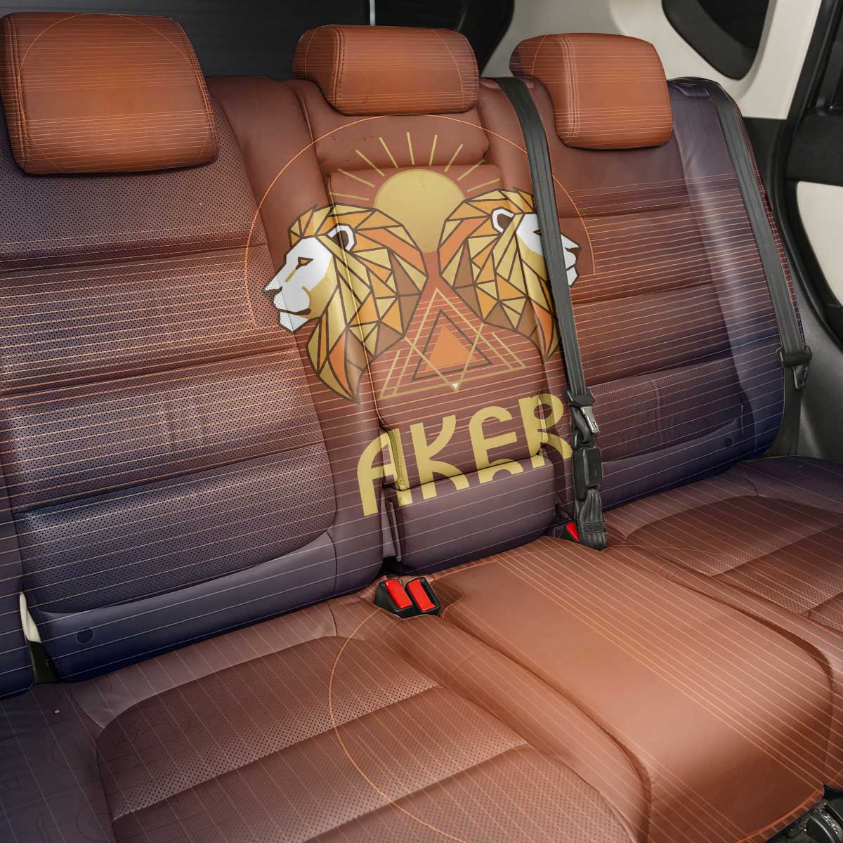 Aker Back Car Seat Cover Ancient Egyptian Sunset Gradient, Twin Lion Guardians, and Solar Disc - African Pride
