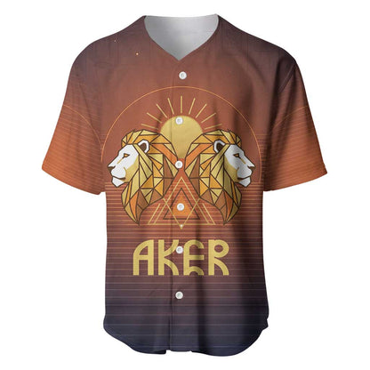 Aker Baseball Jersey Ancient Egyptian Sunset Gradient, Twin Lion Guardians, and Solar Disc - African Pride