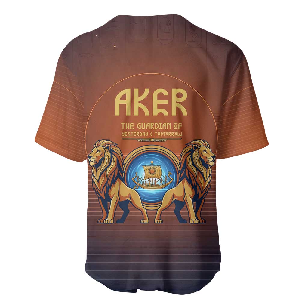 Aker Baseball Jersey Ancient Egyptian Sunset Gradient, Twin Lion Guardians, and Solar Disc - African Pride