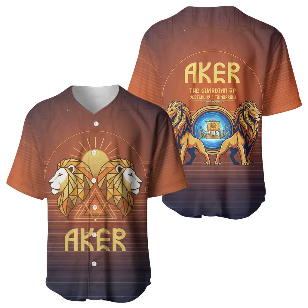Aker Baseball Jersey Ancient Egyptian Sunset Gradient, Twin Lion Guardians, and Solar Disc - African Pride