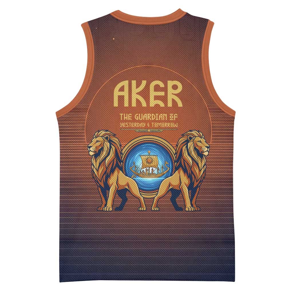Aker Basketball Jersey Ancient Egyptian Sunset Gradient, Twin Lion Guardians, and Solar Disc - African Pride