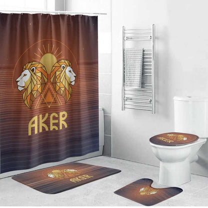 Aker Bathroom Set Ancient Egyptian Sunset Gradient, Twin Lion Guardians, and Solar Disc - African Pride