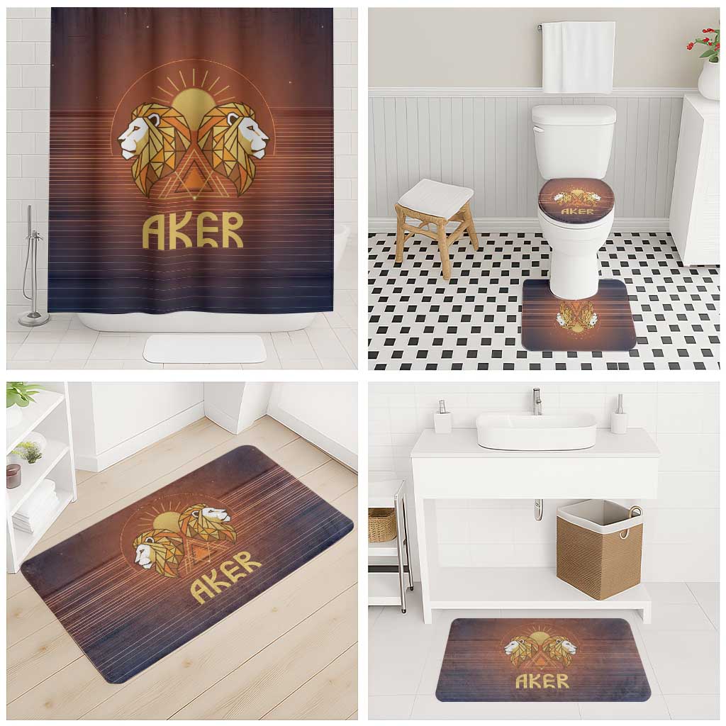 Aker Bathroom Set Ancient Egyptian Sunset Gradient, Twin Lion Guardians, and Solar Disc - African Pride
