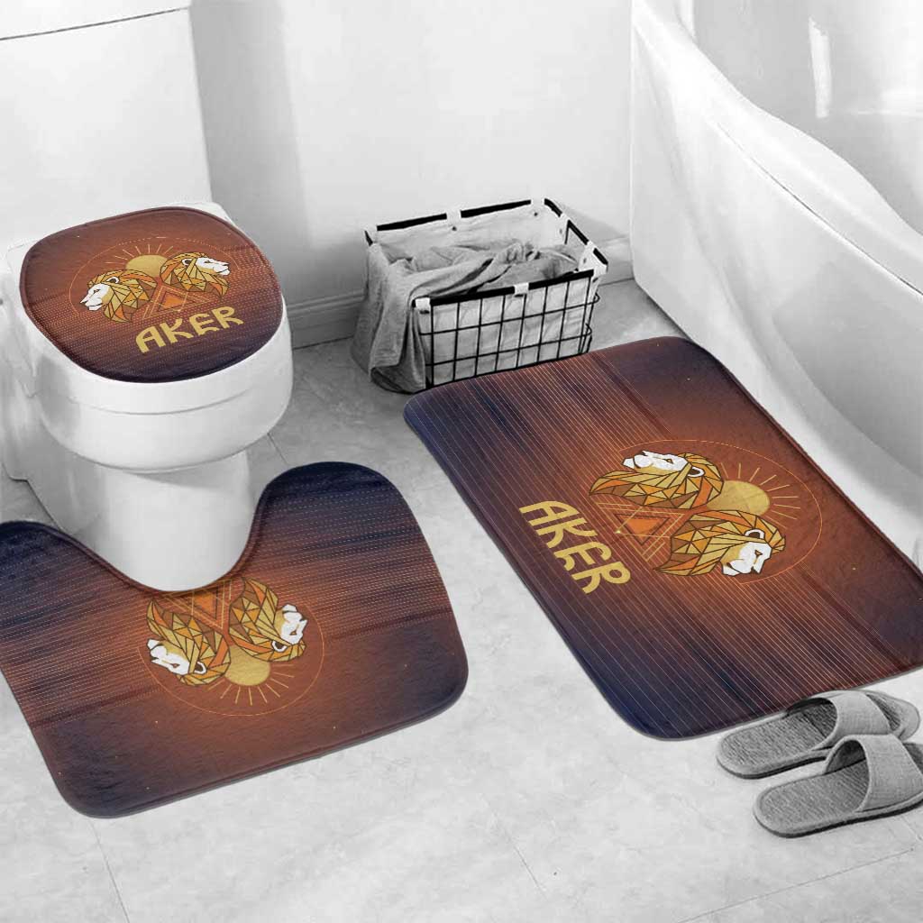 Aker Bathroom Set Ancient Egyptian Sunset Gradient, Twin Lion Guardians, and Solar Disc - African Pride