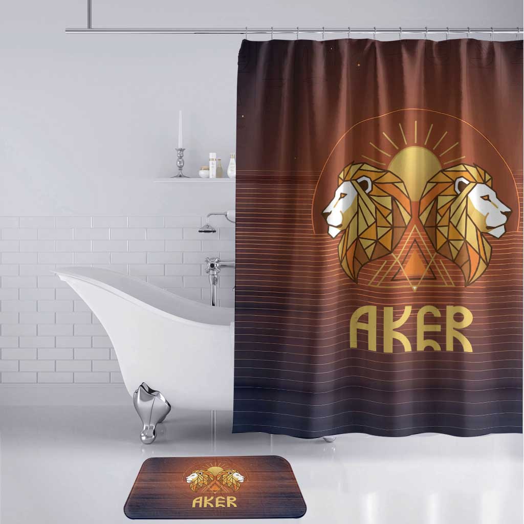 Aker Bathroom Set Ancient Egyptian Sunset Gradient, Twin Lion Guardians, and Solar Disc - African Pride
