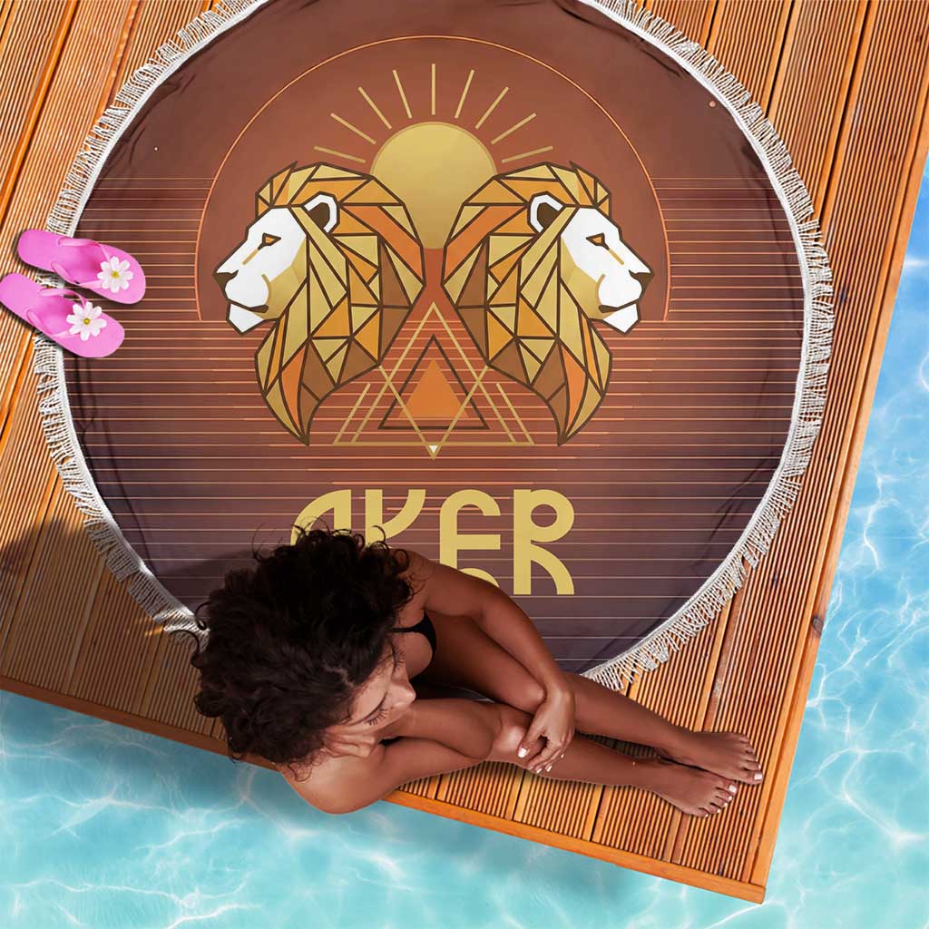 Aker Beach Blanket Ancient Egyptian Sunset Gradient, Twin Lion Guardians, and Solar Disc - African Pride