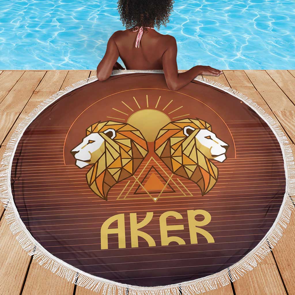 Aker Beach Blanket Ancient Egyptian Sunset Gradient, Twin Lion Guardians, and Solar Disc - African Pride