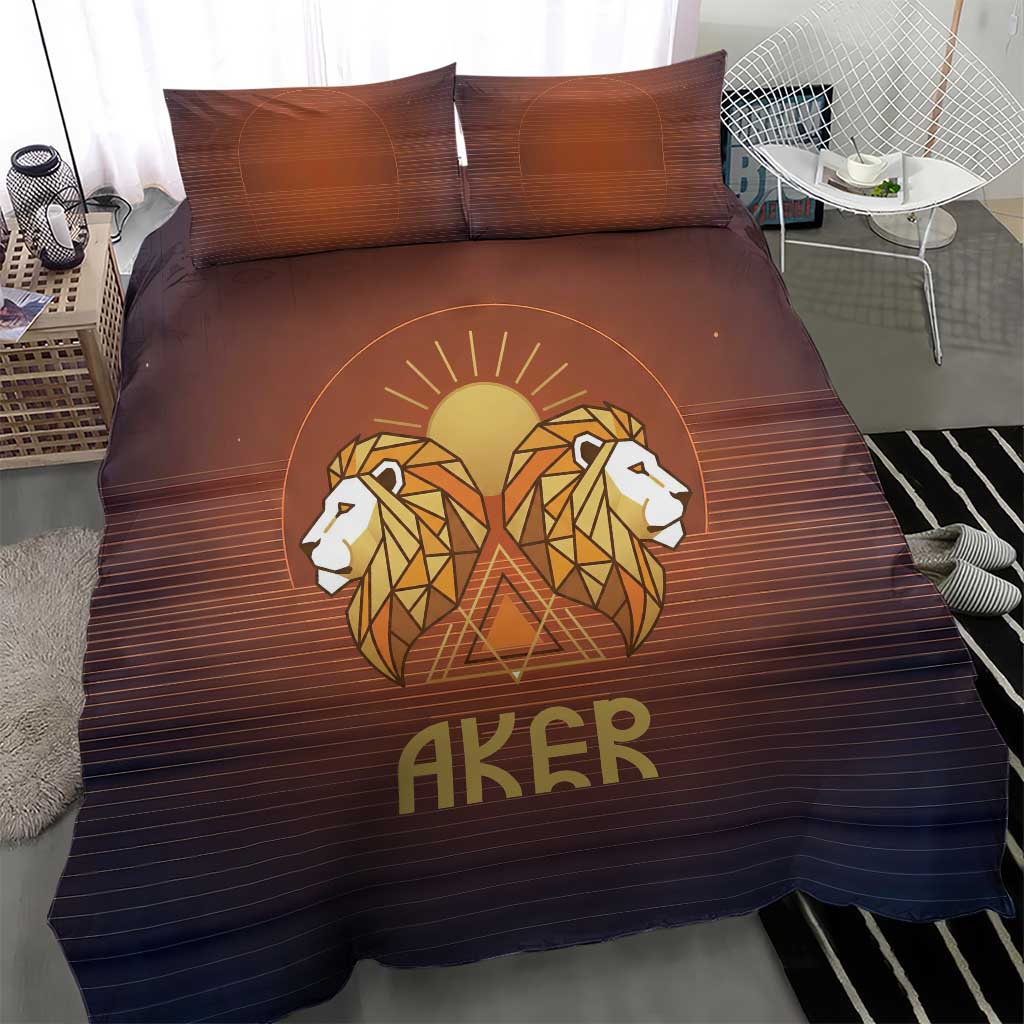 Aker Bedding Set Ancient Egyptian Sunset Gradient, Twin Lion Guardians, and Solar Disc - African Pride