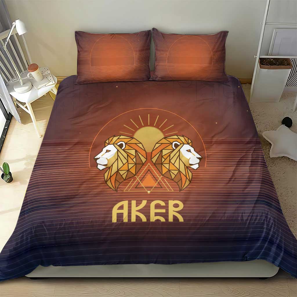 Aker Bedding Set Ancient Egyptian Sunset Gradient, Twin Lion Guardians, and Solar Disc - African Pride