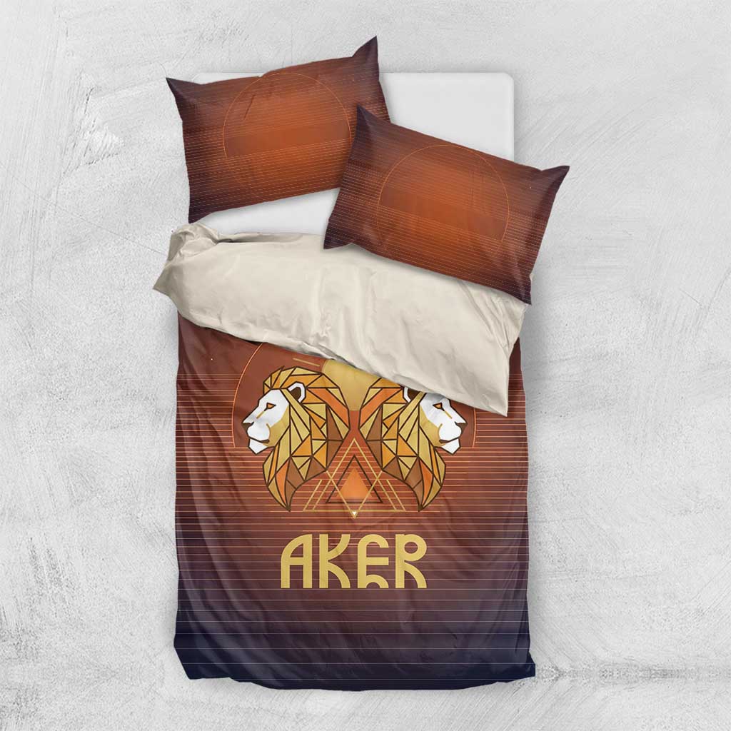 Aker Bedding Set Ancient Egyptian Sunset Gradient, Twin Lion Guardians, and Solar Disc - African Pride