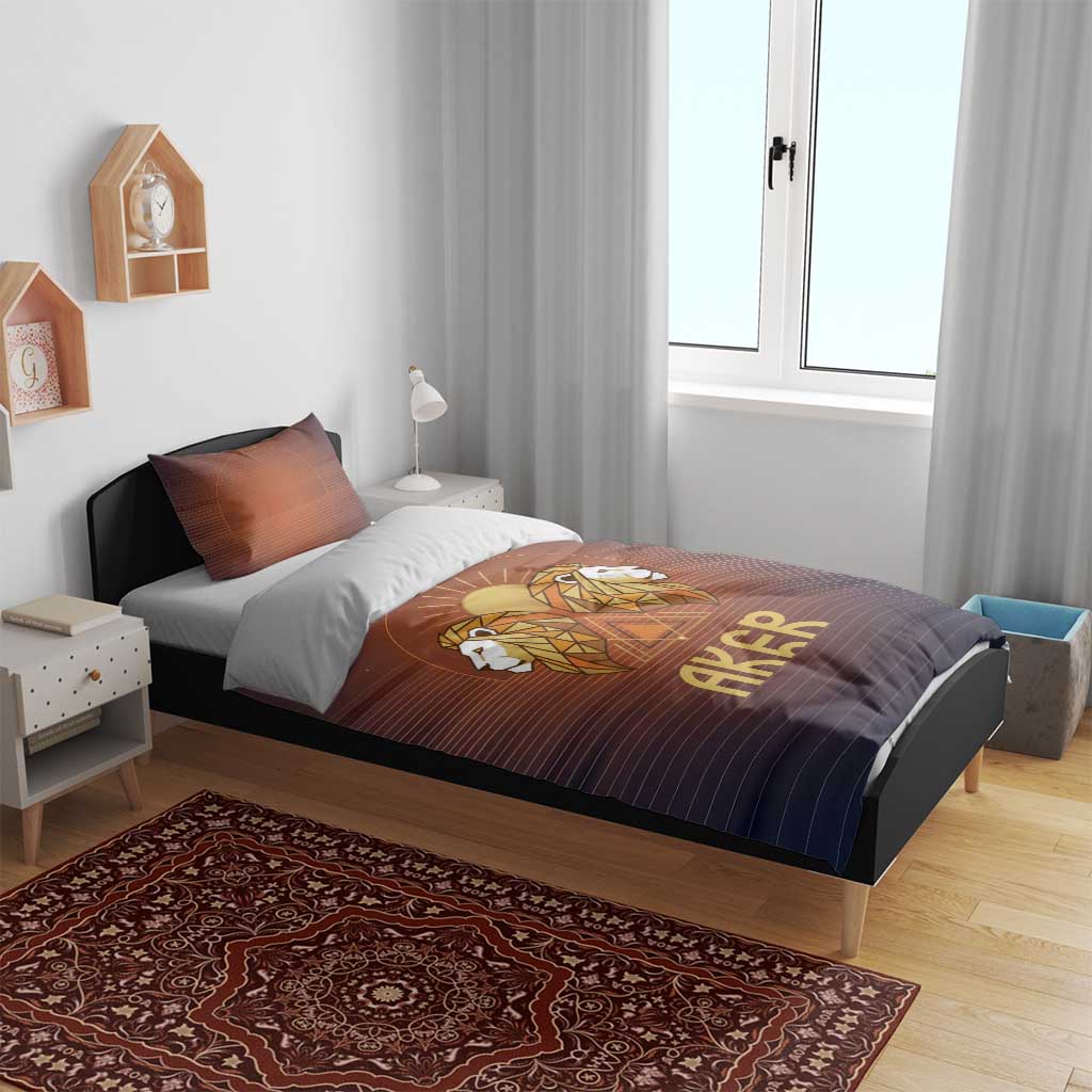 Aker Bedding Set Ancient Egyptian Sunset Gradient, Twin Lion Guardians, and Solar Disc - African Pride