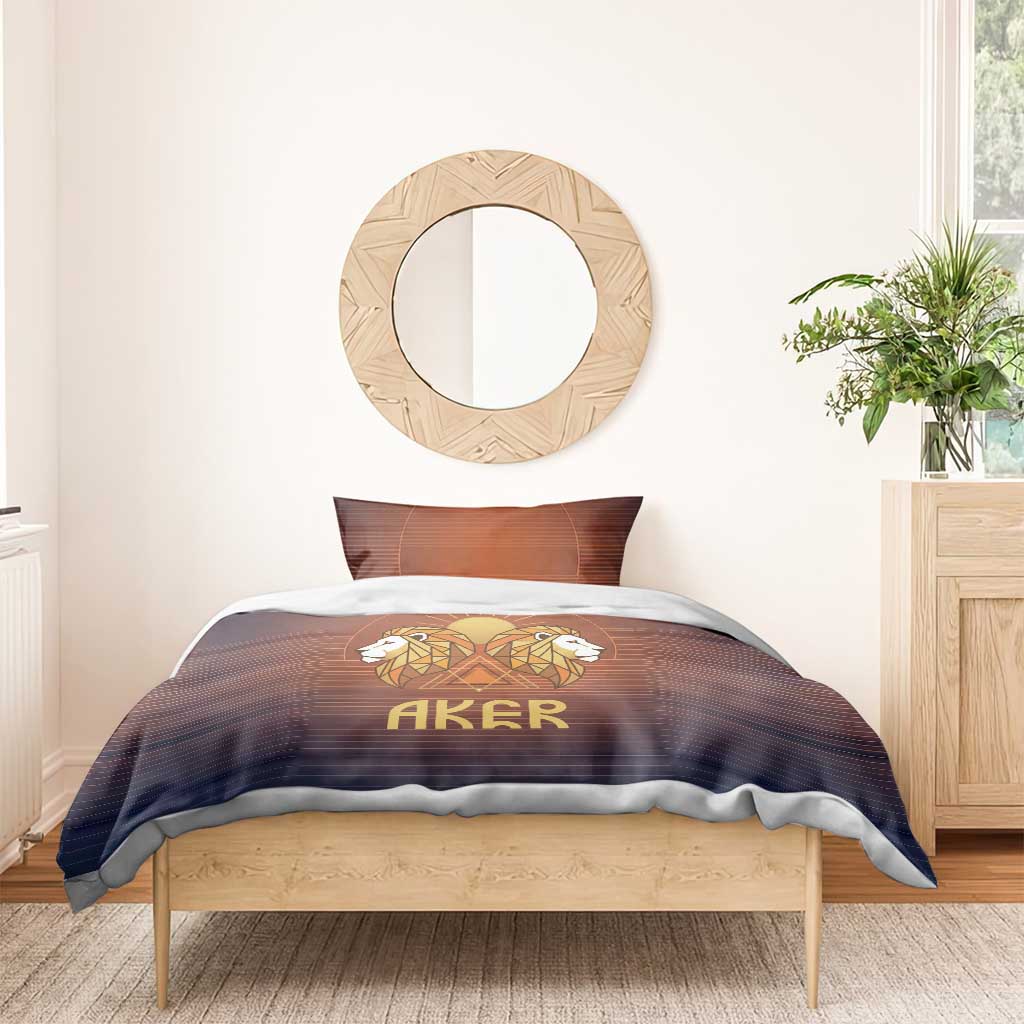 Aker Bedding Set Ancient Egyptian Sunset Gradient, Twin Lion Guardians, and Solar Disc - African Pride