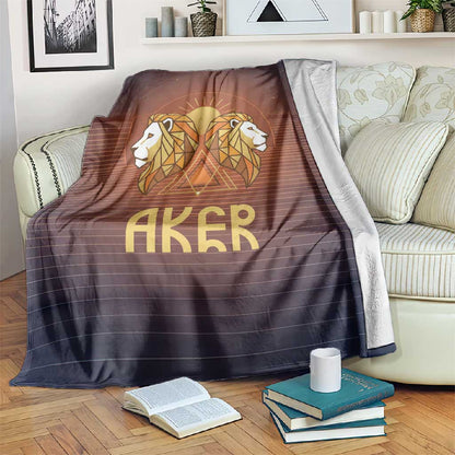Aker Blanket Ancient Egyptian Sunset Gradient, Twin Lion Guardians, and Solar Disc - African Pride