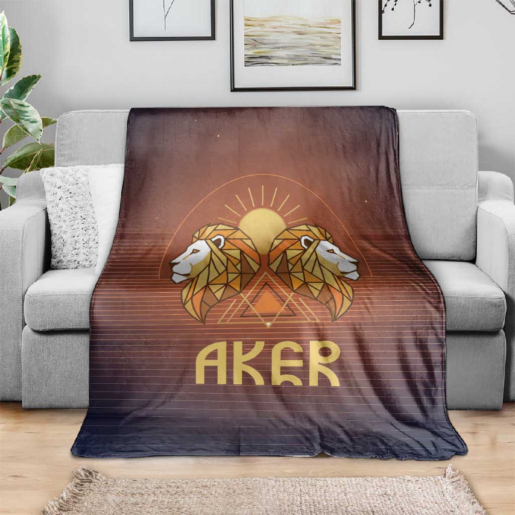 Aker Blanket Ancient Egyptian Sunset Gradient, Twin Lion Guardians, and Solar Disc - African Pride