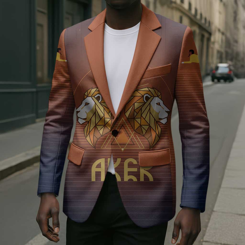 Aker Blazer Ancient Egyptian Sunset Gradient, Twin Lion Guardians, and Solar Disc - African Pride