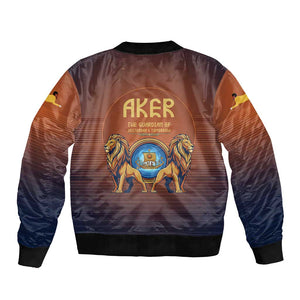 Aker Bomber Jacket Ancient Egyptian Sunset Gradient, Twin Lion Guardians, and Solar Disc - African Pride