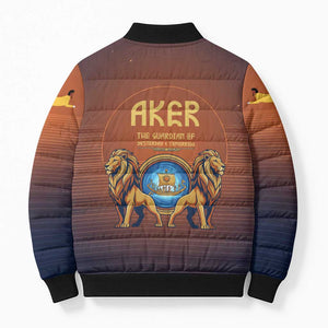 Aker Bomber Puffer Jacket Ancient Egyptian Sunset Gradient, Twin Lion Guardians, and Solar Disc - African Pride