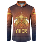 Aker Button Sweatshirt Ancient Egyptian Sunset Gradient, Twin Lion Guardians, and Solar Disc