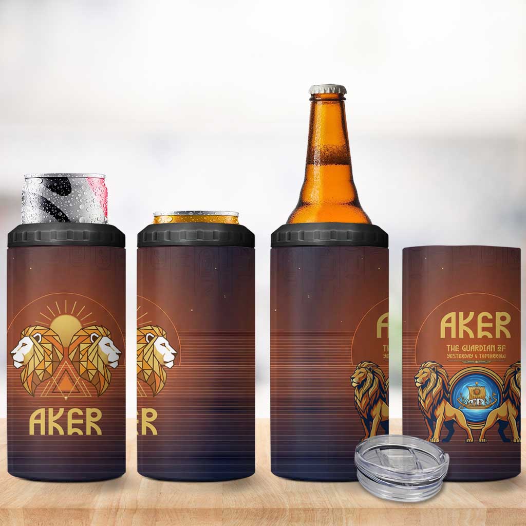 Aker 4 in 1 Can Cooler Tumbler Ancient Egyptian Sunset Gradient, Twin Lion Guardians, and Solar Disc - African Pride