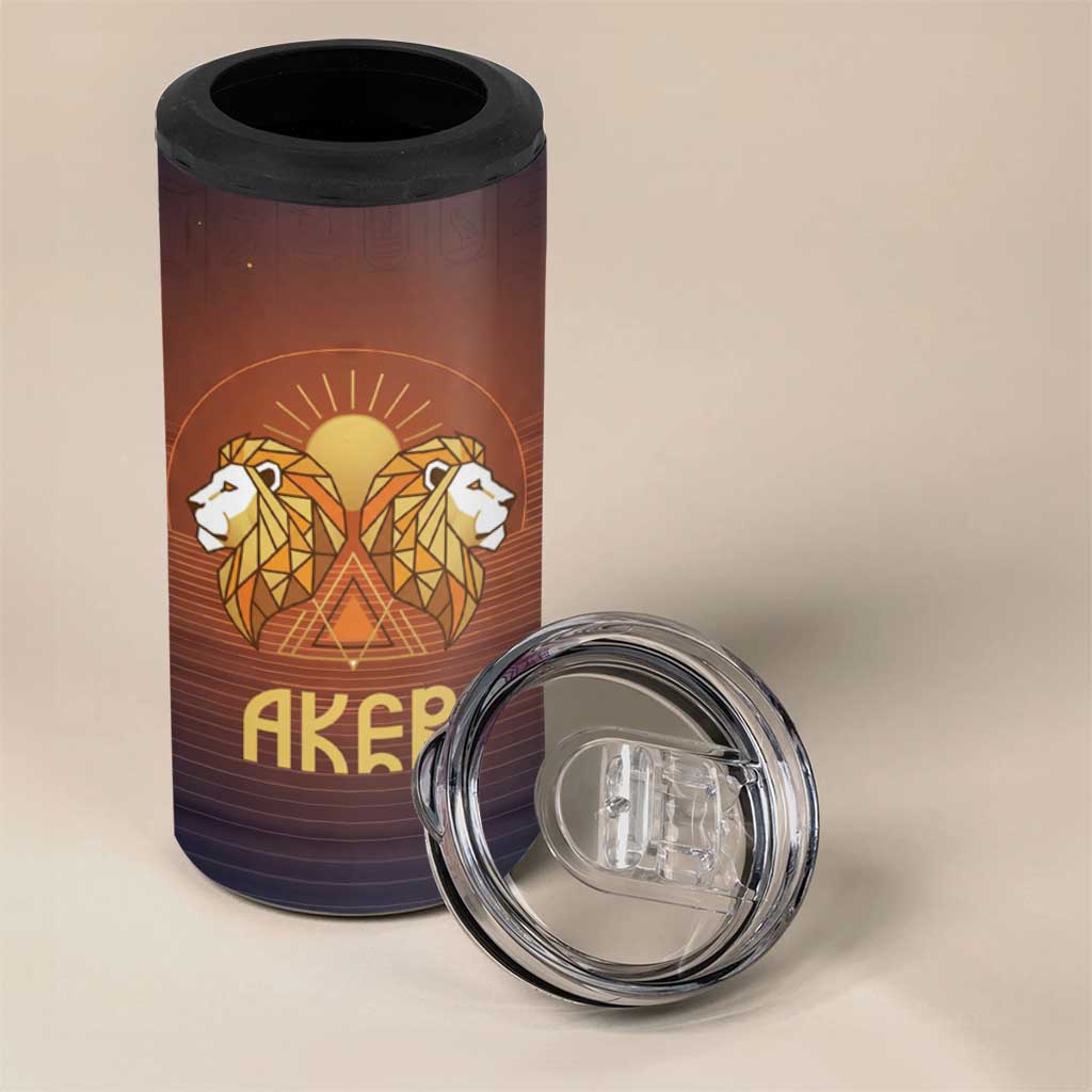 Aker 4 in 1 Can Cooler Tumbler Ancient Egyptian Sunset Gradient, Twin Lion Guardians, and Solar Disc - African Pride