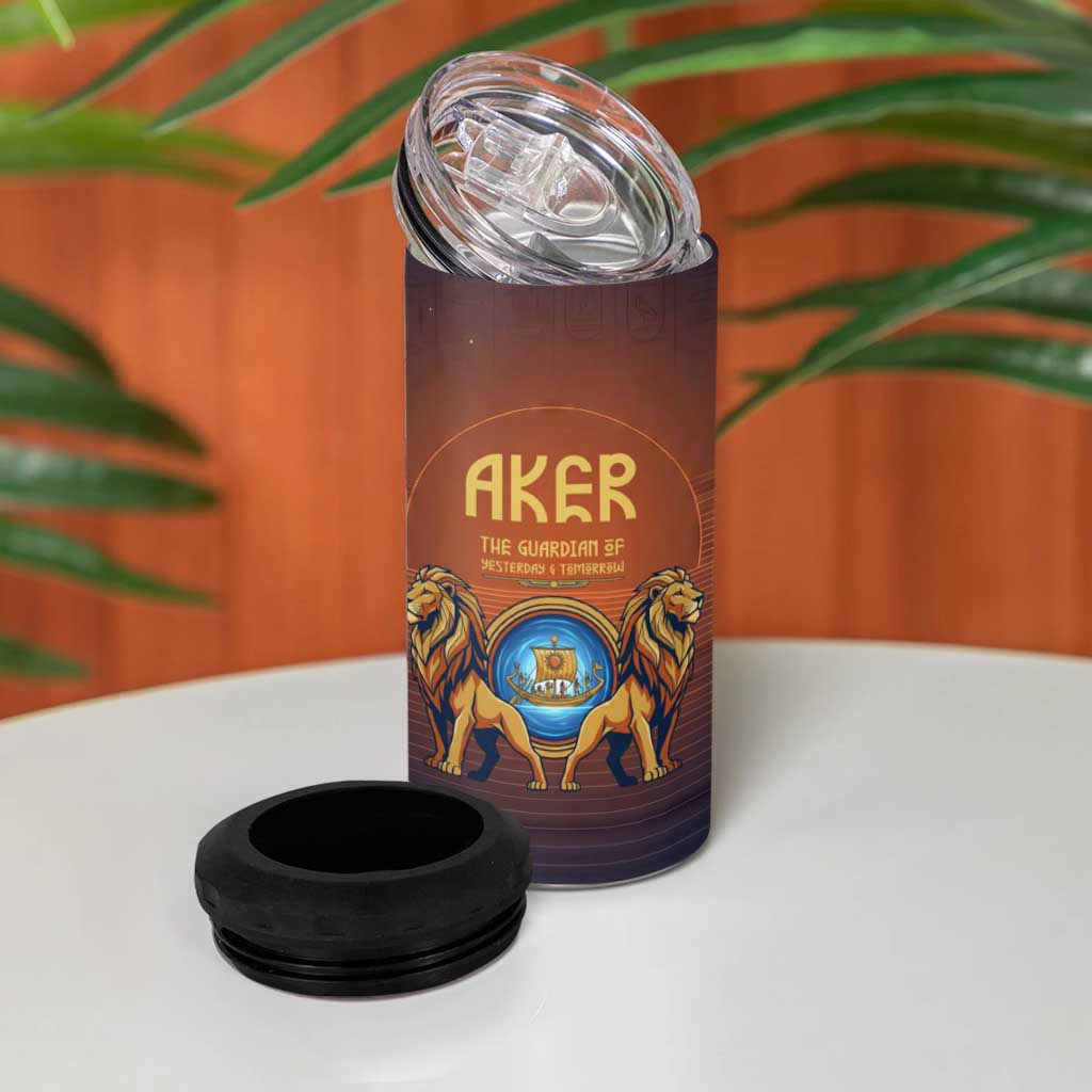 Aker 4 in 1 Can Cooler Tumbler Ancient Egyptian Sunset Gradient, Twin Lion Guardians, and Solar Disc - African Pride