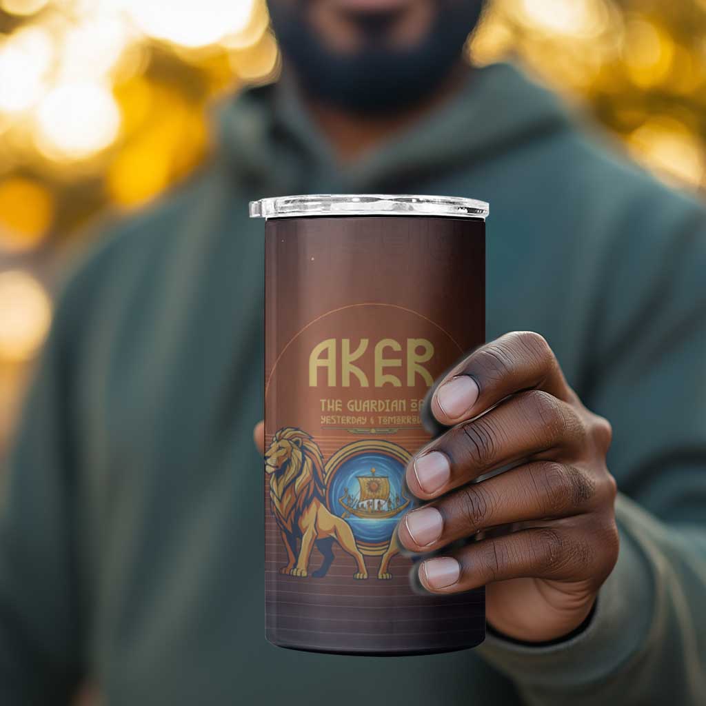 Aker 4 in 1 Can Cooler Tumbler Ancient Egyptian Sunset Gradient, Twin Lion Guardians, and Solar Disc - African Pride