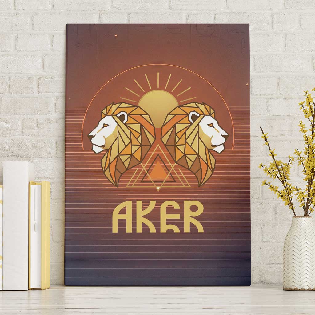 Aker Canvas Wall Art Ancient Egyptian Sunset Gradient, Twin Lion Guardians, and Solar Disc - African Pride
