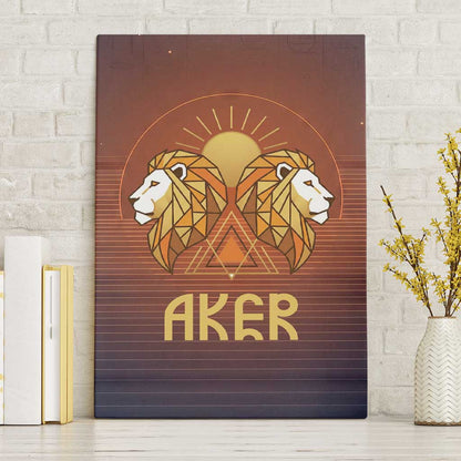 Aker Canvas Wall Art Ancient Egyptian Sunset Gradient, Twin Lion Guardians, and Solar Disc - African Pride