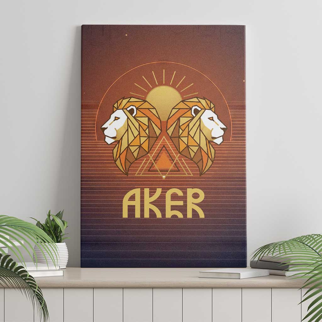 Aker Canvas Wall Art Ancient Egyptian Sunset Gradient, Twin Lion Guardians, and Solar Disc - African Pride