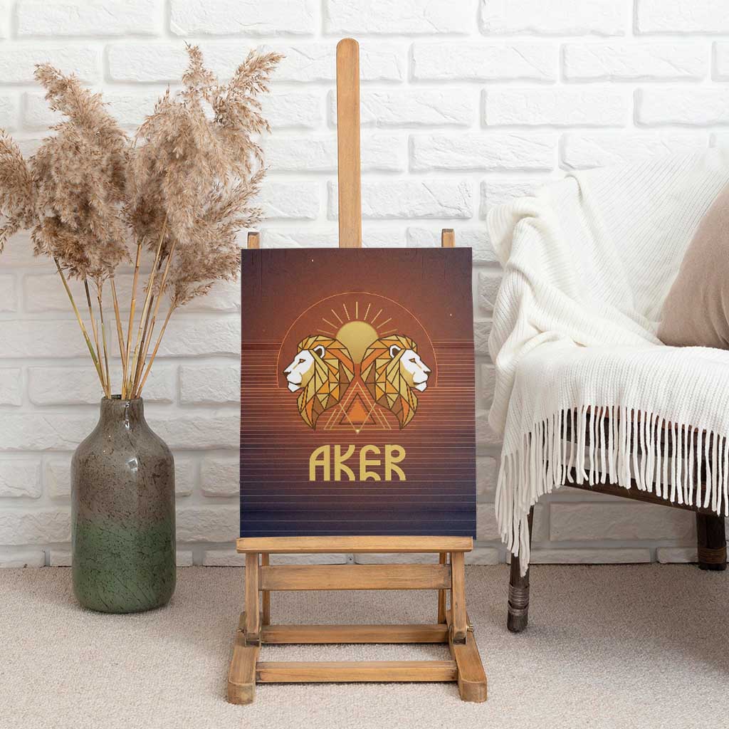 Aker Canvas Wall Art Ancient Egyptian Sunset Gradient, Twin Lion Guardians, and Solar Disc - African Pride